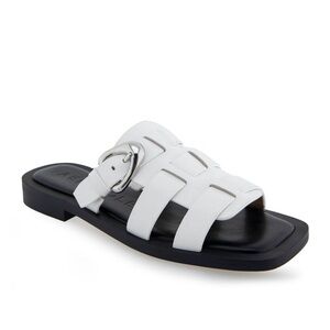 AEROSOLES St Marks White Slide Sandal with Black Footbed Silver Buckle Size 7.5